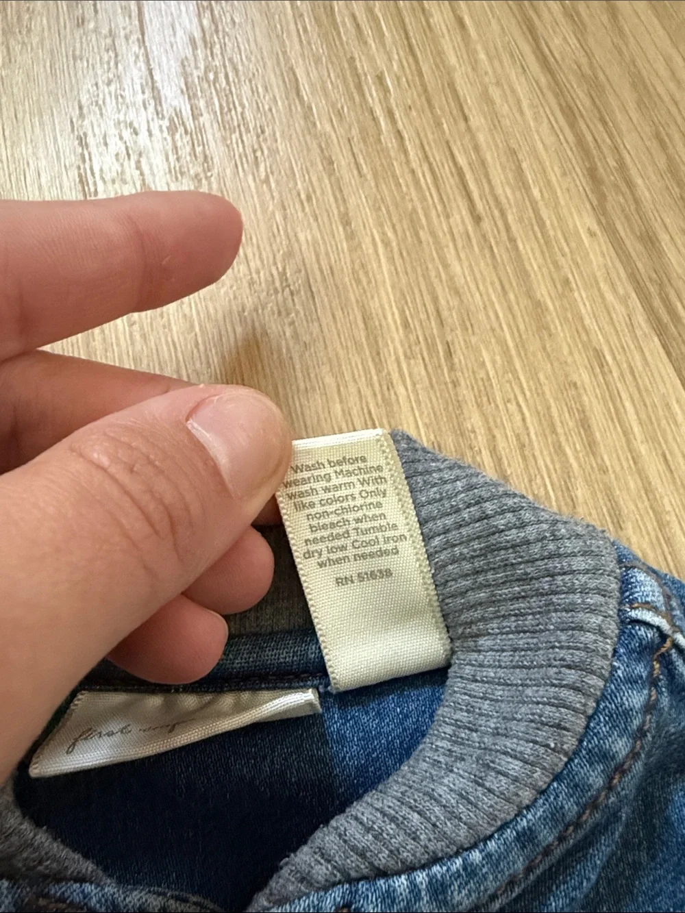 First Impressions Blue Denim Jacket with Gray Knit Sleeves Size 12 Months